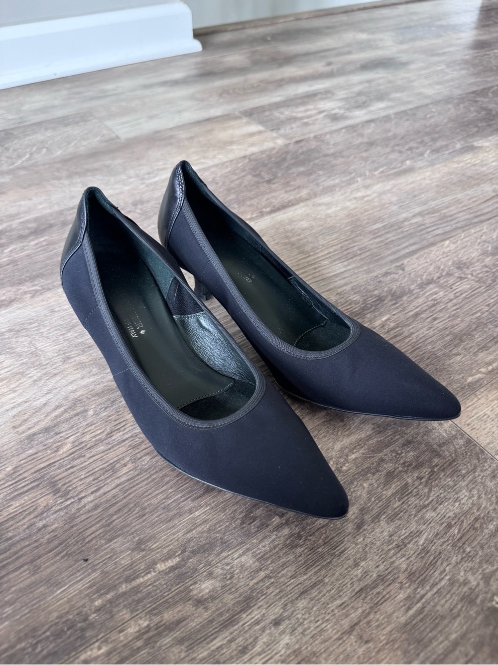 Donald J. Pliner Fabric Classic Black Pointed Toe Kitten Heel Pumps